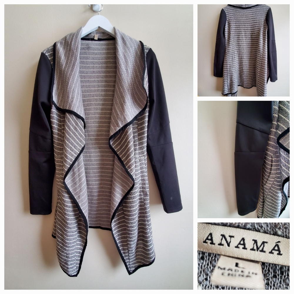 Vintage Anama Sweater with woven balck sleeves, large